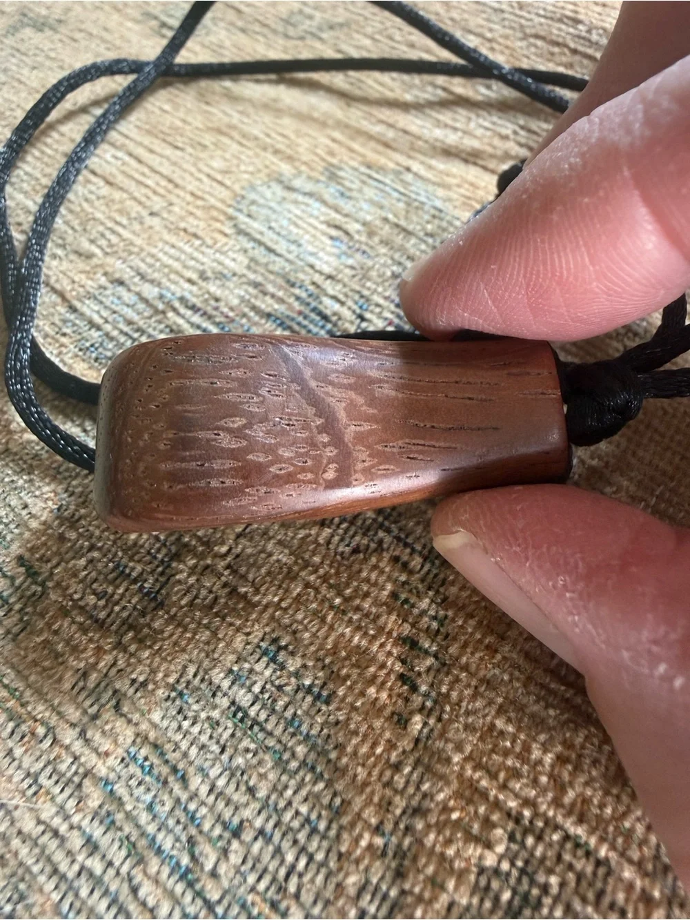 HEI MATAU Wood Carved Hook pendant necklace w/ black cord from Hawaii Strength